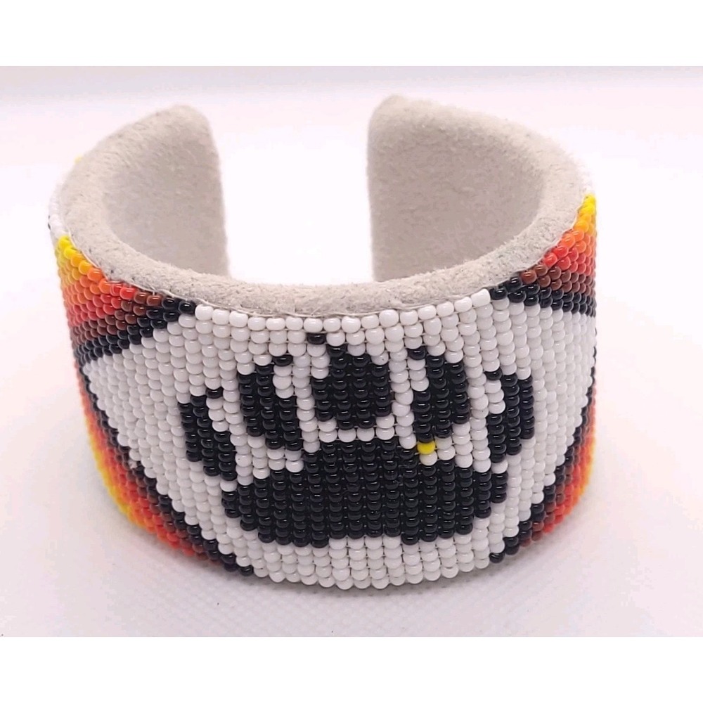 Beaded Adjustable Cuff Bracelet Black White Orange Yellow Geometric Seed Bead